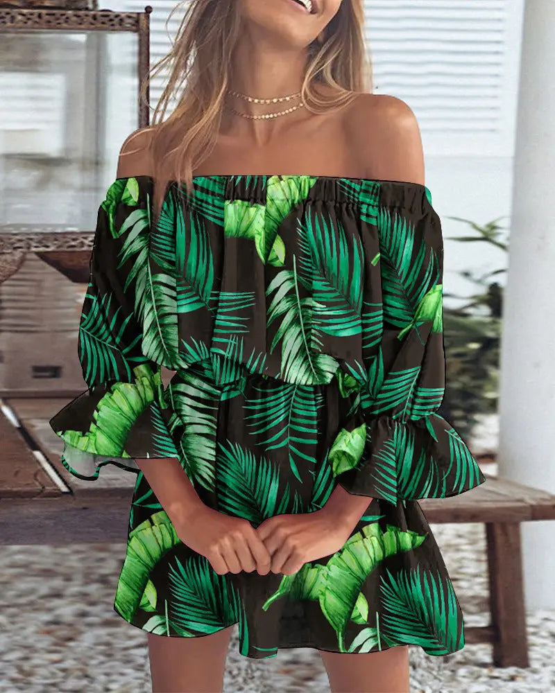 Sexy Fashion One-Shoulder Printed Dress for Women