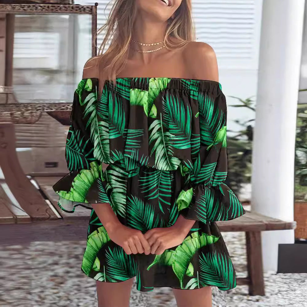 Sexy Fashion One-Shoulder Printed Dress for Women