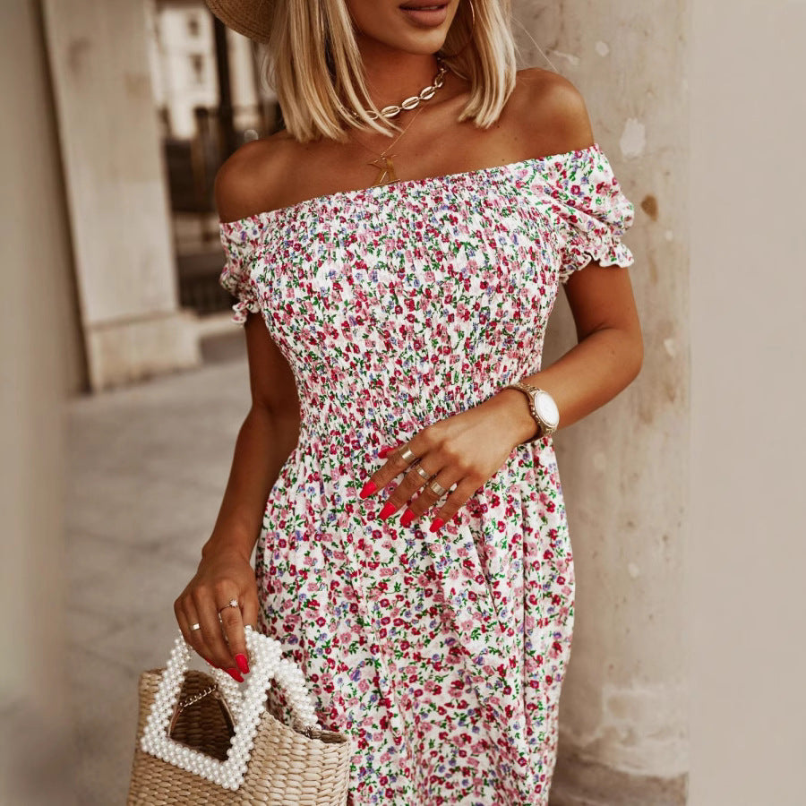 Elegant Printed One-Shoulder Fashion Dress for Women