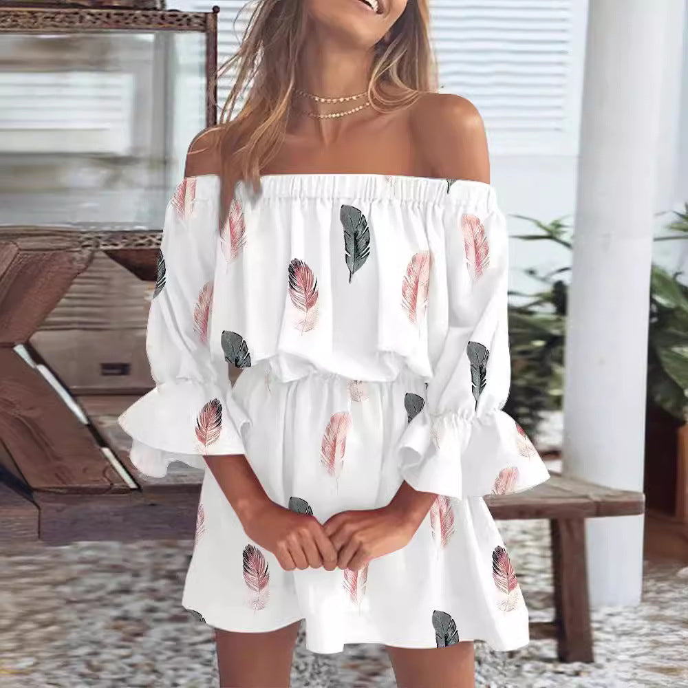 Sexy Fashion One-Shoulder Printed Dress for Women