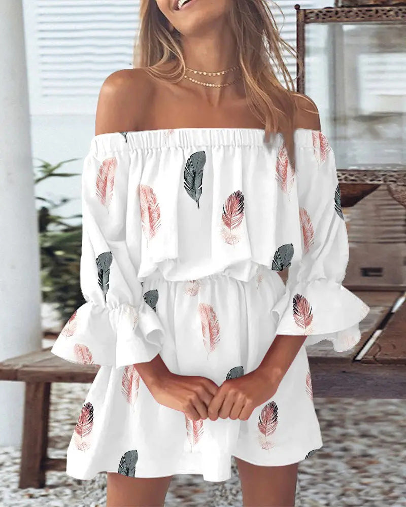 Sexy Fashion One-Shoulder Printed Dress for Women