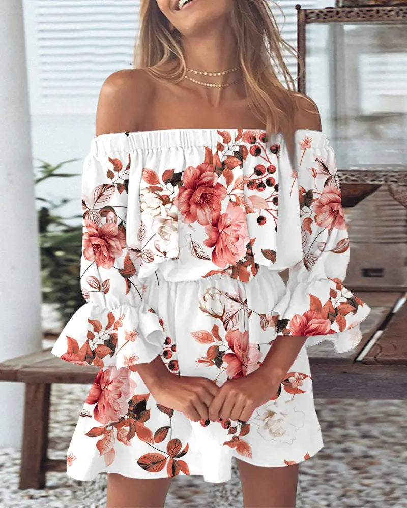 Sexy Fashion One-Shoulder Printed Dress for Women