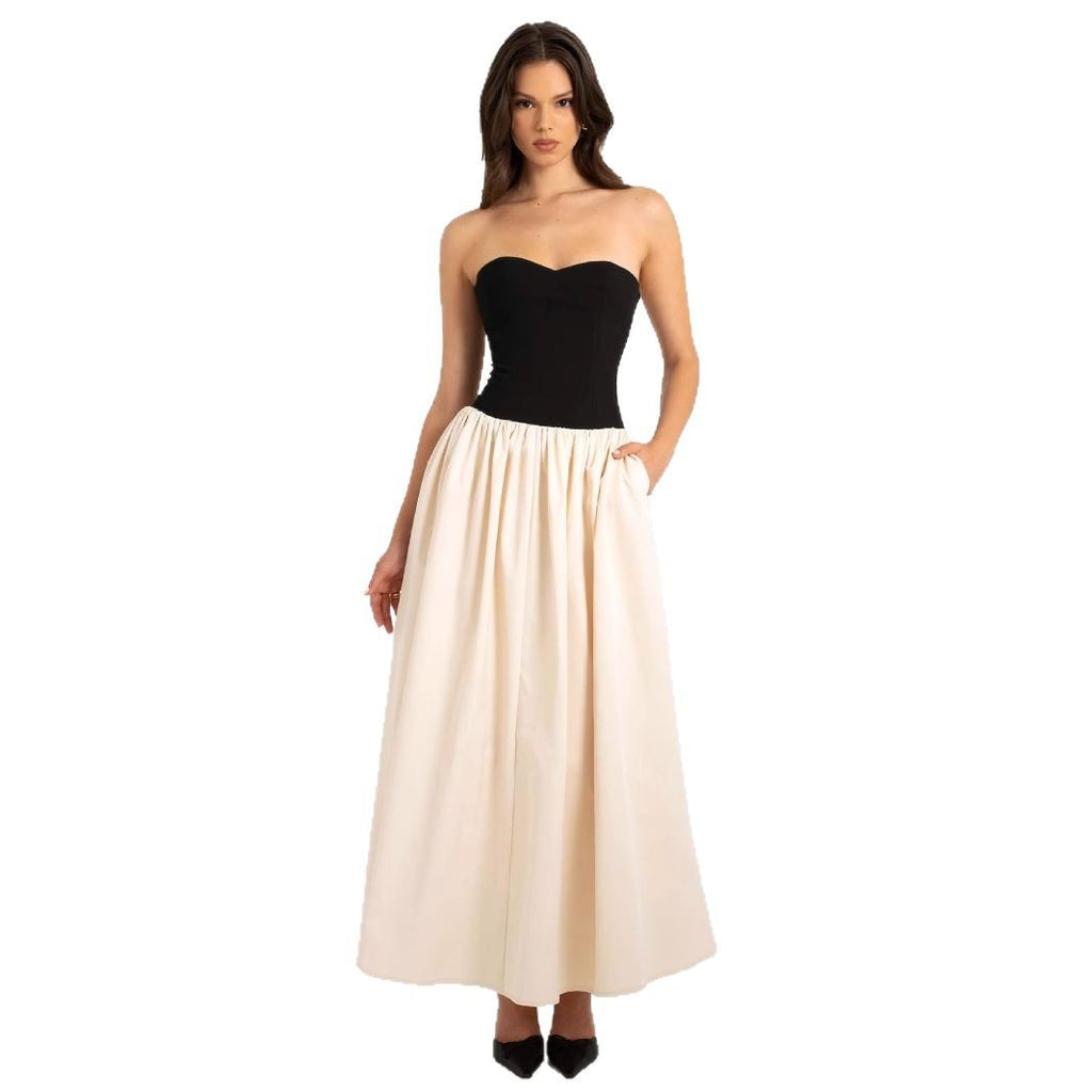 Fashion contrasting strapless sleeveless dress for women