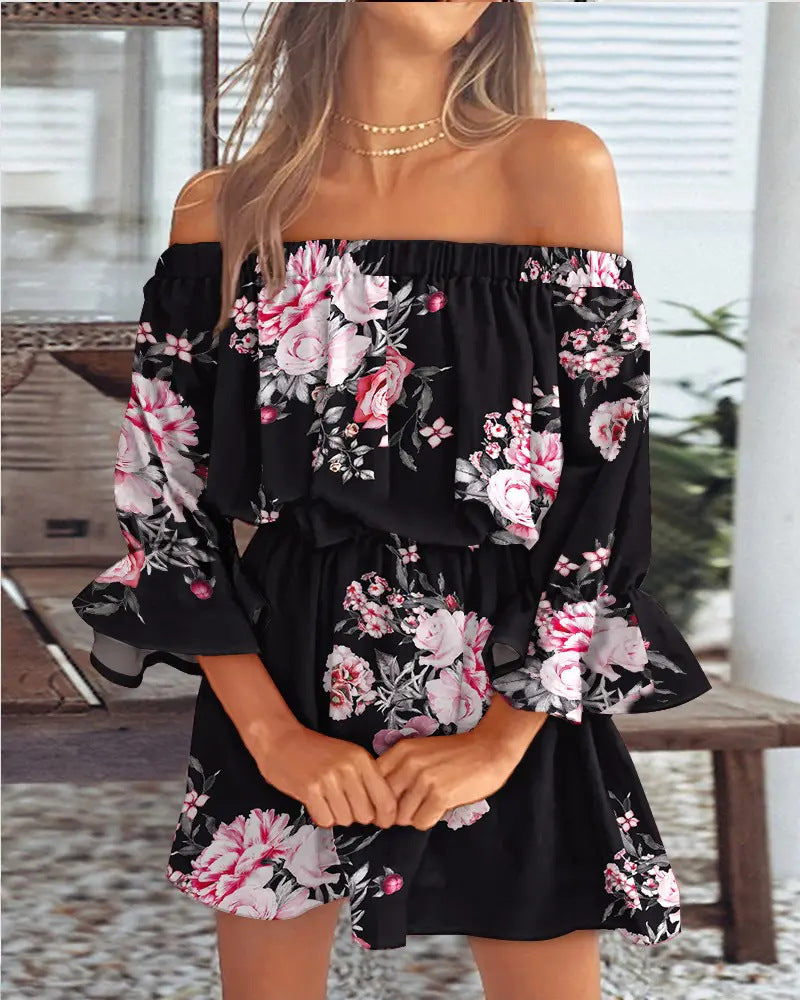 Sexy Fashion One-Shoulder Printed Dress for Women