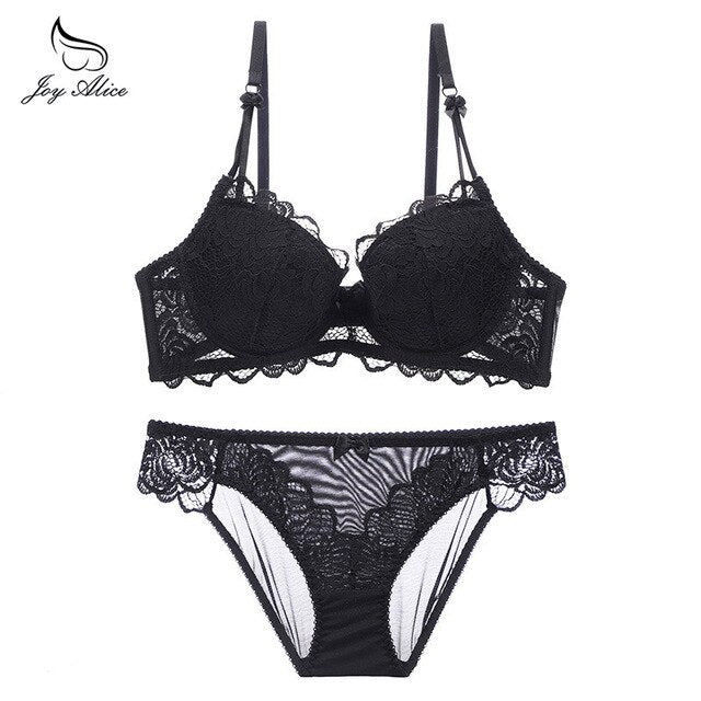Womens Lace Bra Brief Sets Seamless Push up Bras White Black Sexy Lingerie Gathering france bras Plus size Cup
