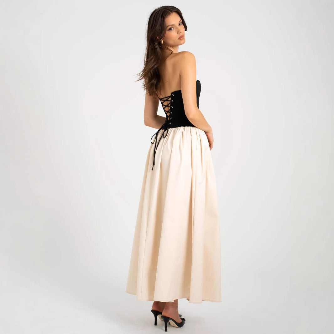 Fashion contrasting strapless sleeveless dress for women